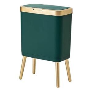 Small Trash Can with Lid 4 Gallon Push Button Waste Bin Gold Edge Bathroom